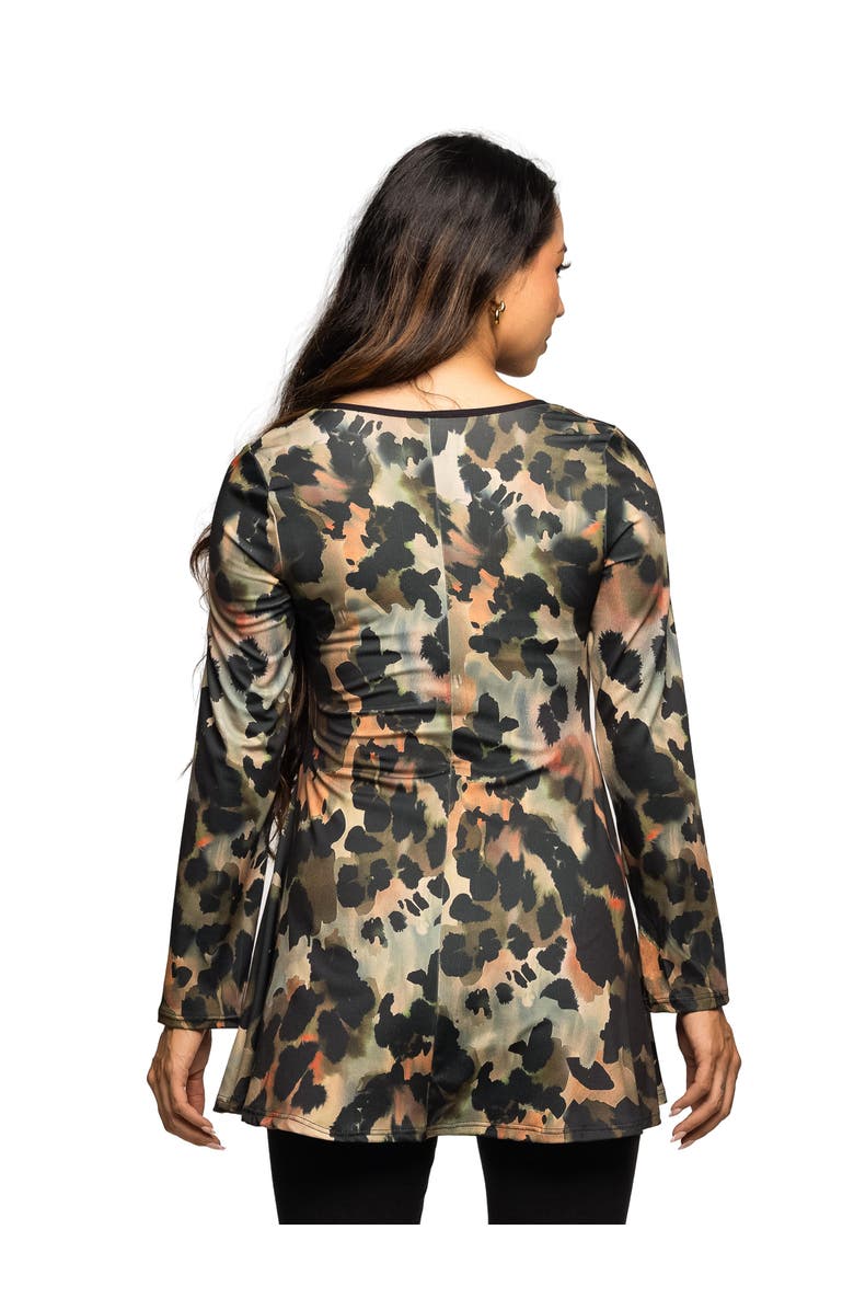 24seven Comfort Apparel Long Sleeve Scoop Neck A-Line Top, Alternate, color, Green Multi