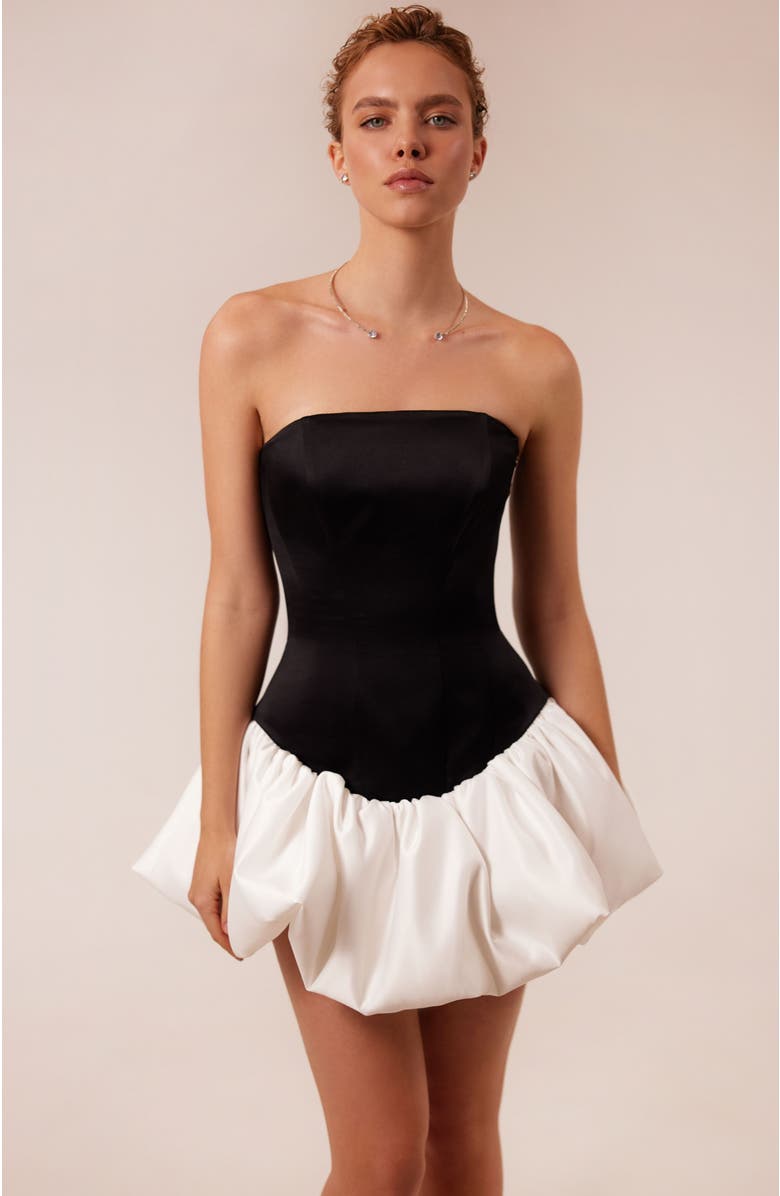 Milla Strapless Corset Formal Mini Dress with Pearl Chain in Black & White, Alternate, color, Black