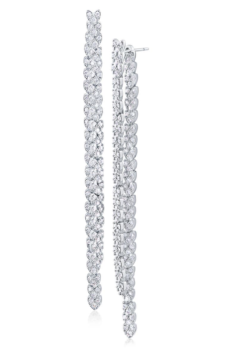 Cubic Zirconia Double Linear Drop Front/Back Earrings, Main, color, CLEAR/ SILVER