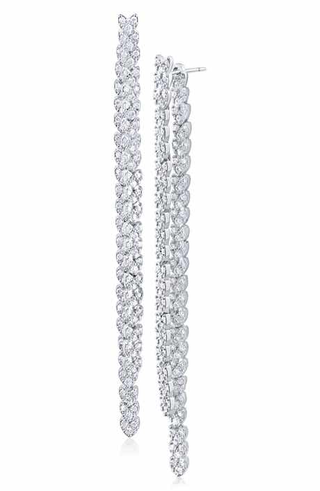 CZ by Kenneth Jay Lane Cubic Zirconia Double Linear Drop Front/Back Earrings