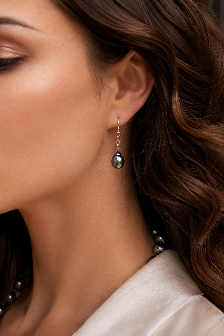 Tahitian South Sea Baroque Pearl Dangling Tincup Earrings, Alternate, color, Sterling Silver
