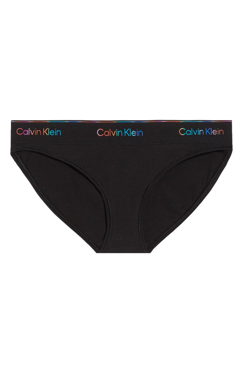 Calvin Klein Icon Pride Cotton Blend Bikini Bottoms, Alternate, color, Black