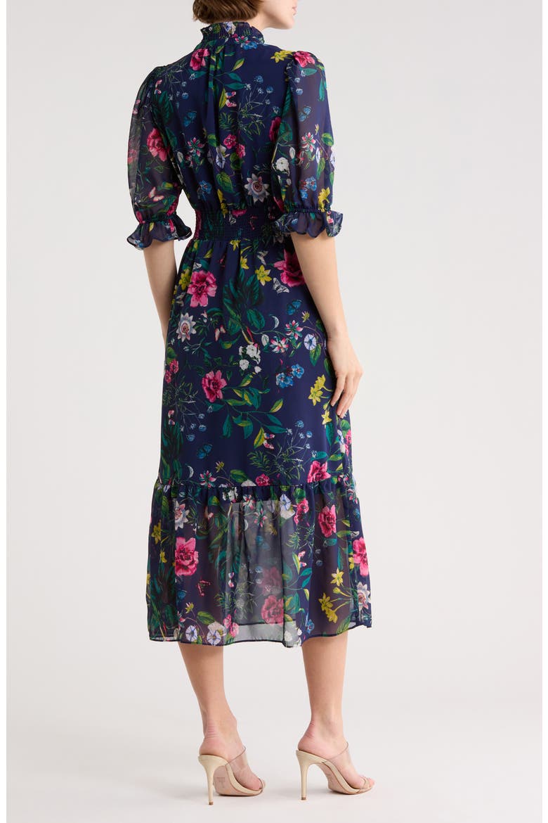 Floral Ruffle Collar Midi Dress, Alternate, color, NAVY MULTI