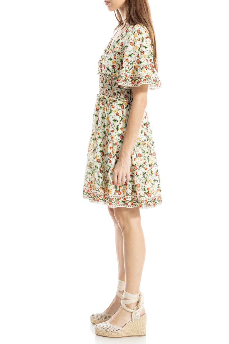 Short Bell Sleeve Fit & Flare Dress, Alternate, color, CREAM RED FLORAL FOLIAGE