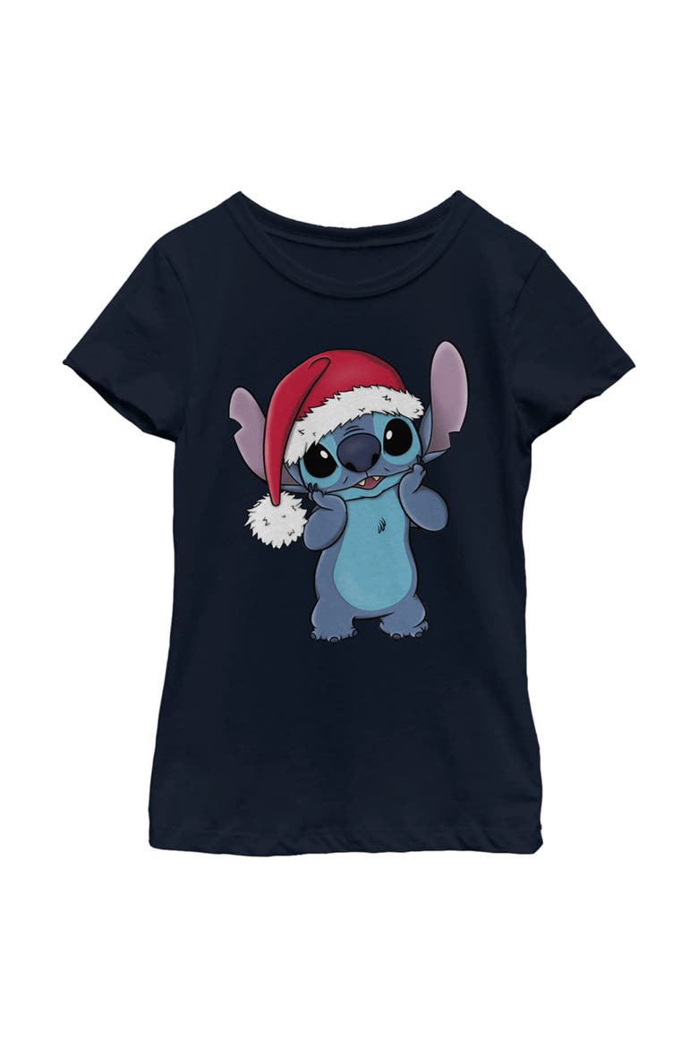 Girl's Lilo & Stitch Santa Surprise  Graphic T-Shirt, Main, color, Navy Blue