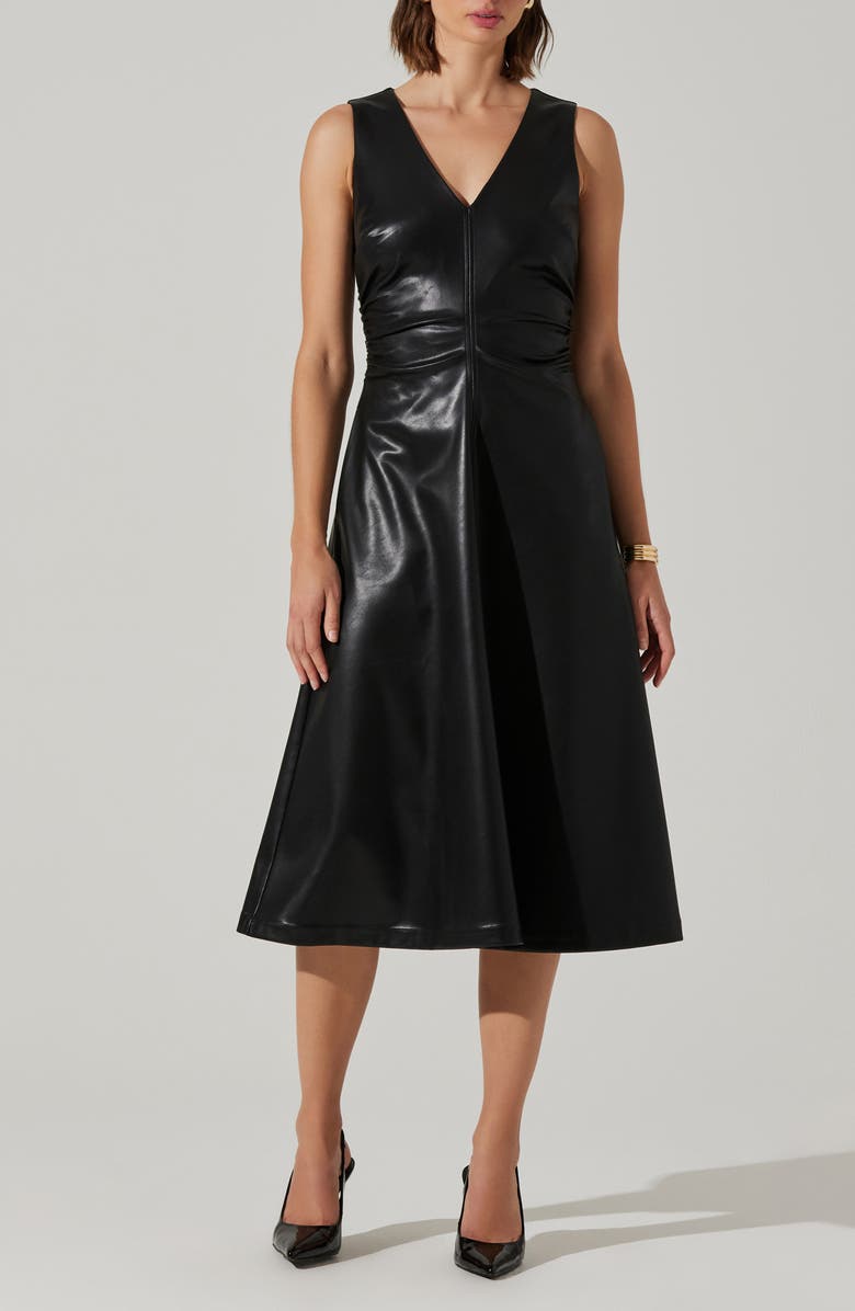 ASTR the Label Omaira Faux Leather Midi Dress, Main, color, Black