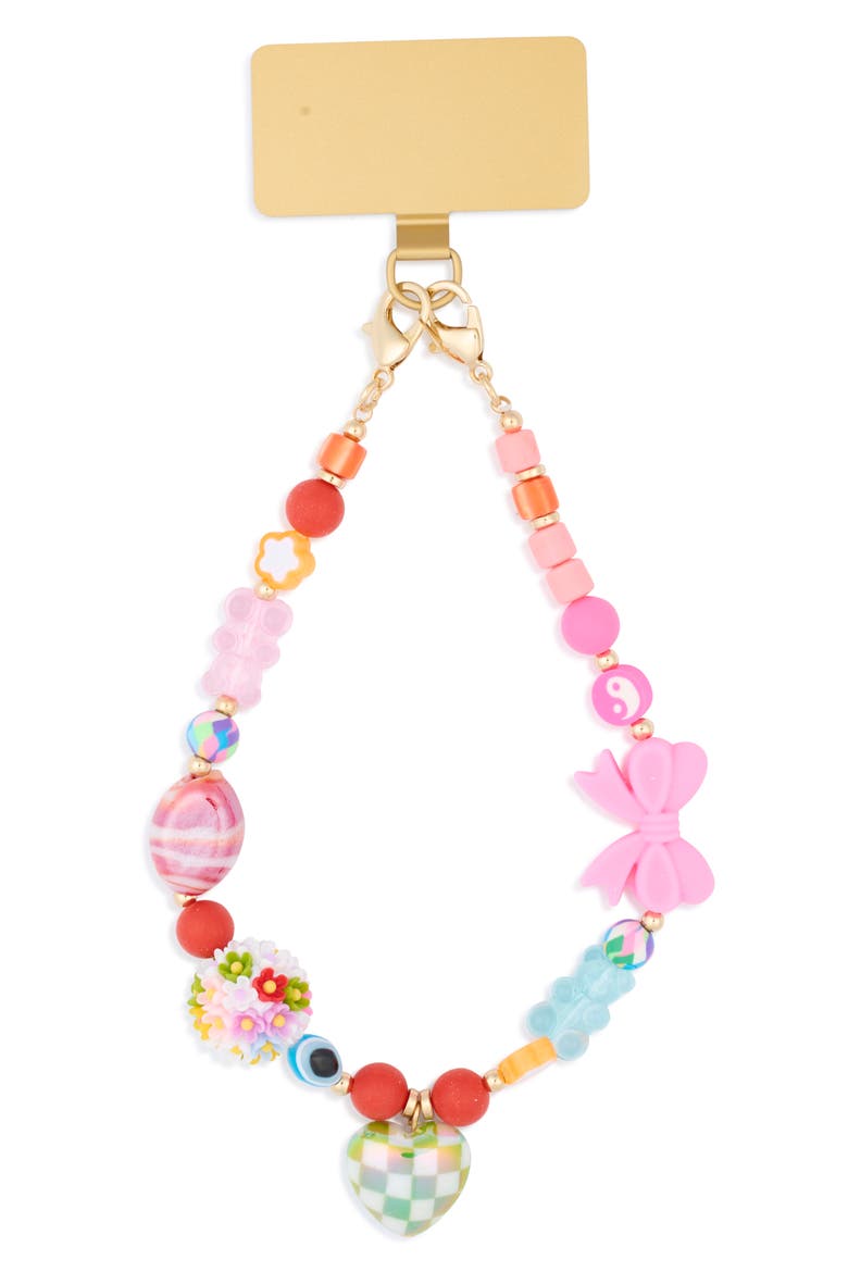 Charm Beaded Phone Strap, Main, color, PINK MULTI- GOLD