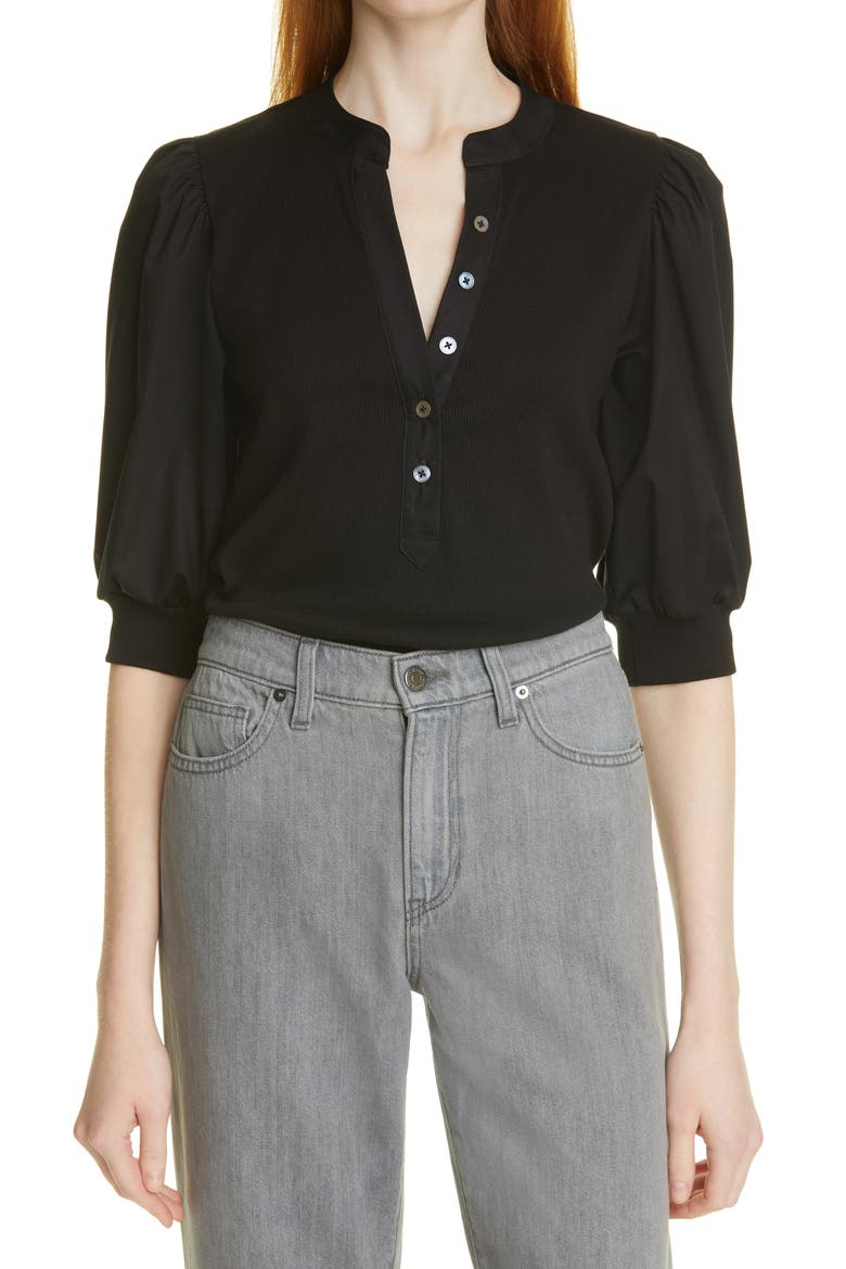 Coralee Front Button Blouse, Main, color, BLACK