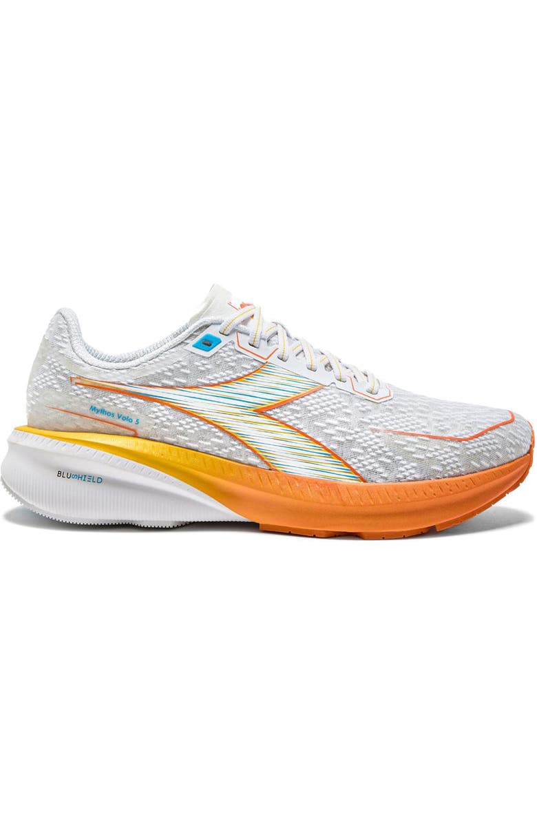 Diadora Mythos Blushield Volo 5 Sneaker, Main, color, White/ Nectarine/ Lemon Chrome