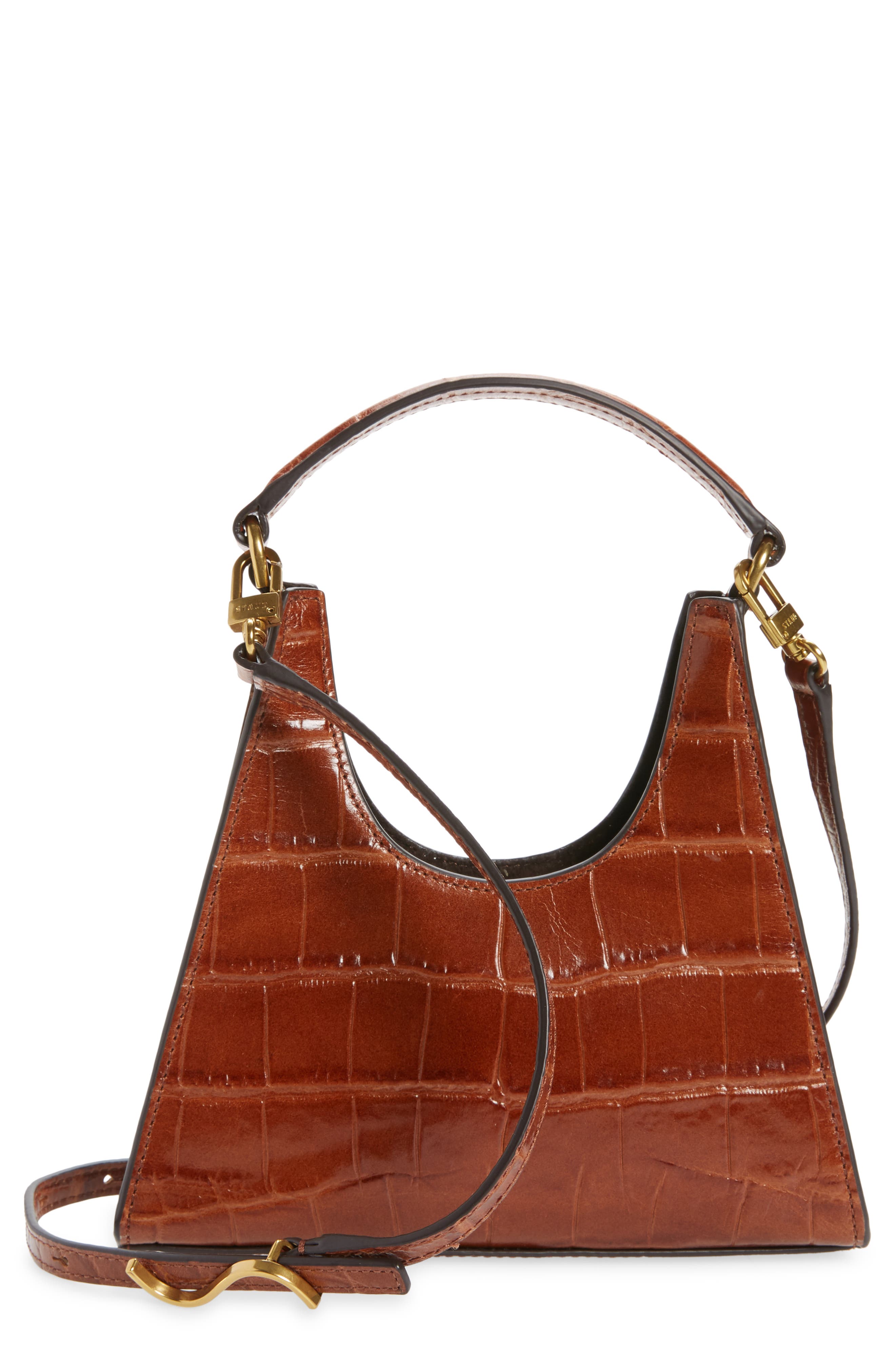 STAUD Mini Rey Croc Embossed Leather Crossbody Bag, Main, color, 