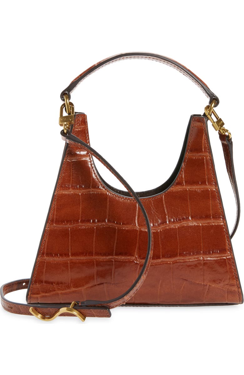 STAUD Mini Rey Croc Embossed Leather Crossbody Bag, Main, color,