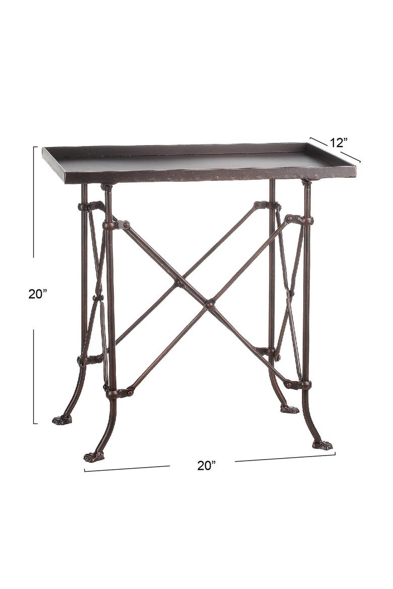 Vintage Rectangular Metal Side Table with Unique Claw Sole Feet, Bronze, Alternate, color, Bronze