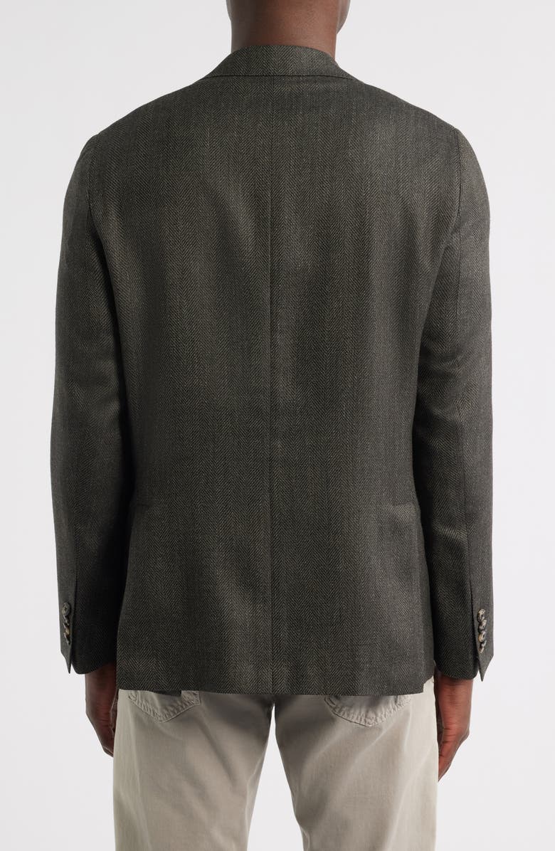 Jack Victor Midland Contemporary Fit Olive Green Wool Blend Herringbone Sport Coat, Alternate, color, Dark Olive