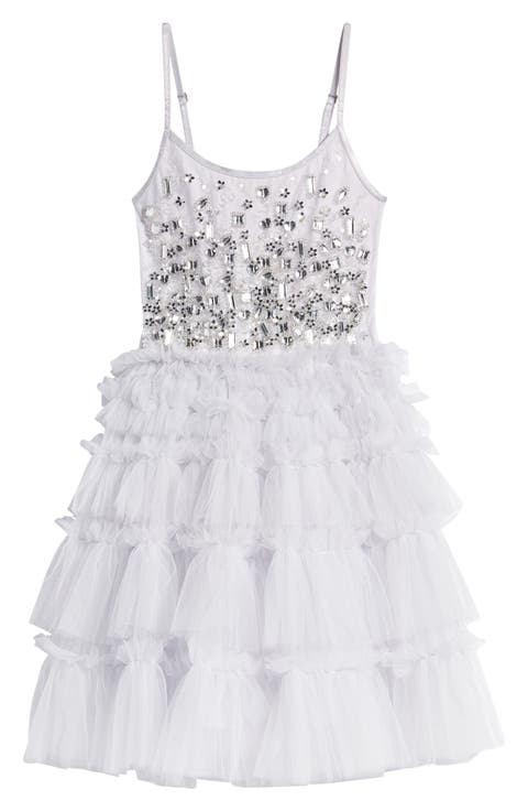 Kids' Glittering Embellished Tiered Party Dress