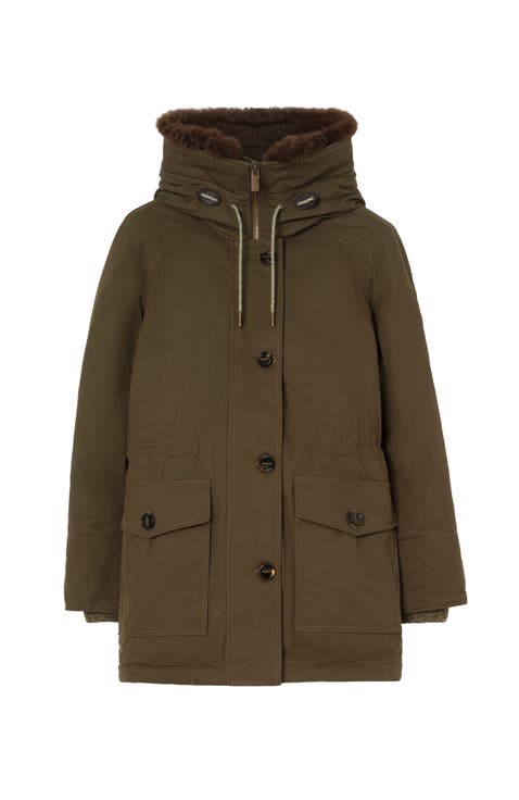 Shearling Trim Gabardine Parka