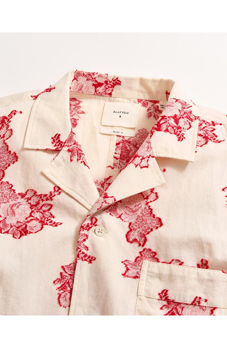 Billy Reid Floral Jacquard Cotton Blend Madras Camp Shirt, Alternate, color, Red