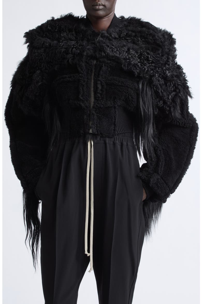 Genuine Shearling and Goat Hair Bomber Jacket, Main, color, BLACK