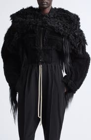Rick Owens Genuine Shearling and Goat Hair Bomber Jacket