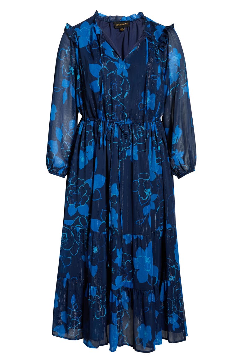 Bluford Metallic Floral Print Long Sleeve Dress, Alternate, color, NAVY-BLUE