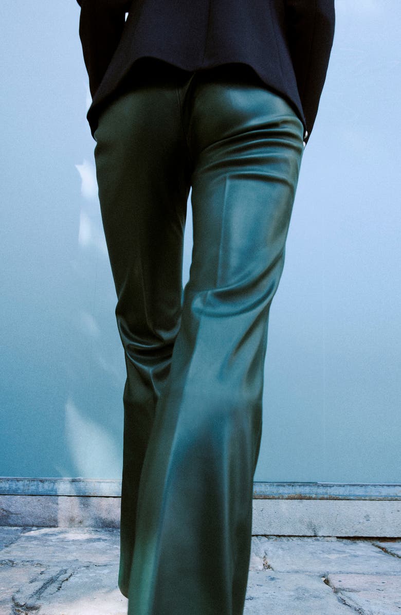 MANGO Slim Fit Faux Leather Flare Pants, Alternate, color, Green