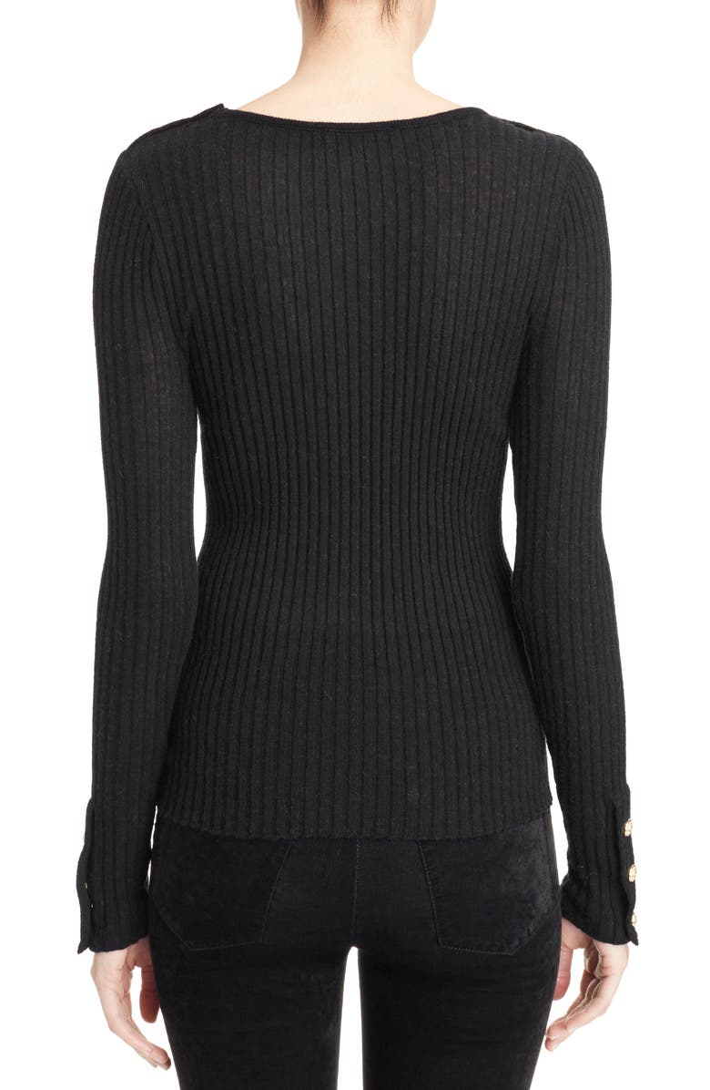 Balmain Button Detail Ribbed Sweater, Alternate, color,
