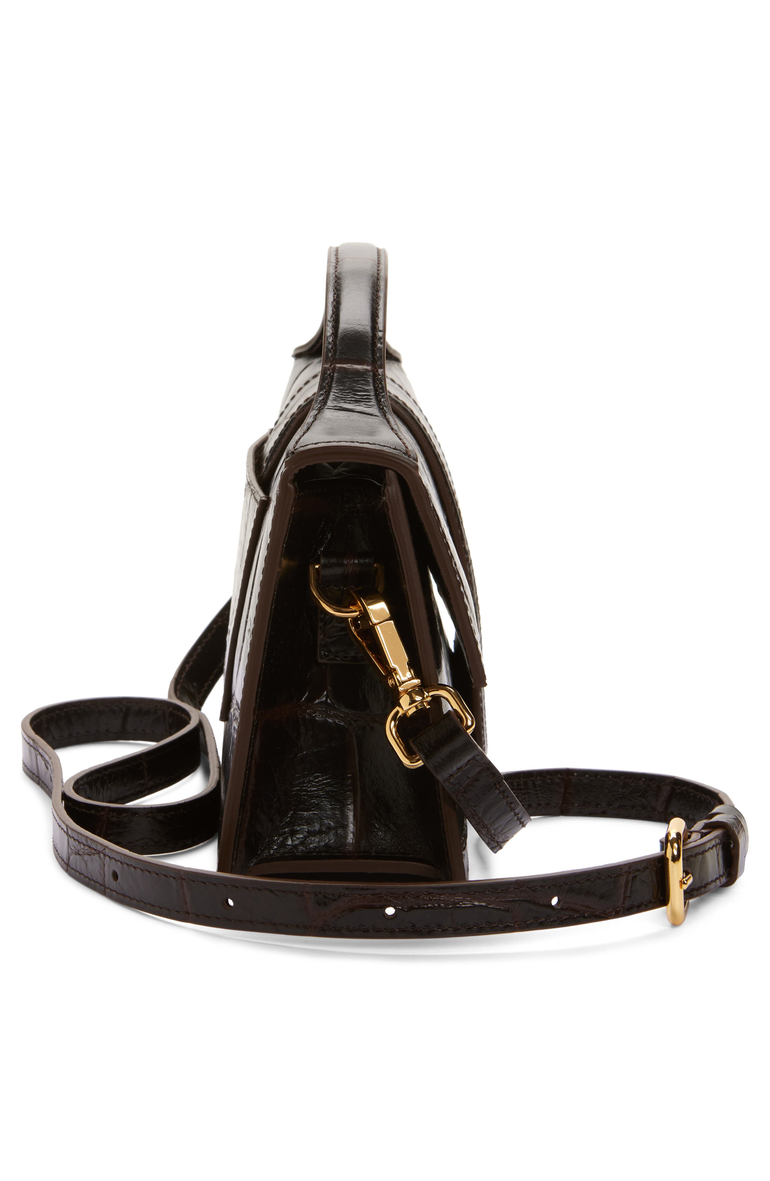Jacquemus Le Grand Bambino Croc Embossed Leather Crossbody Bag, Alternate, color, Dark Brown 880