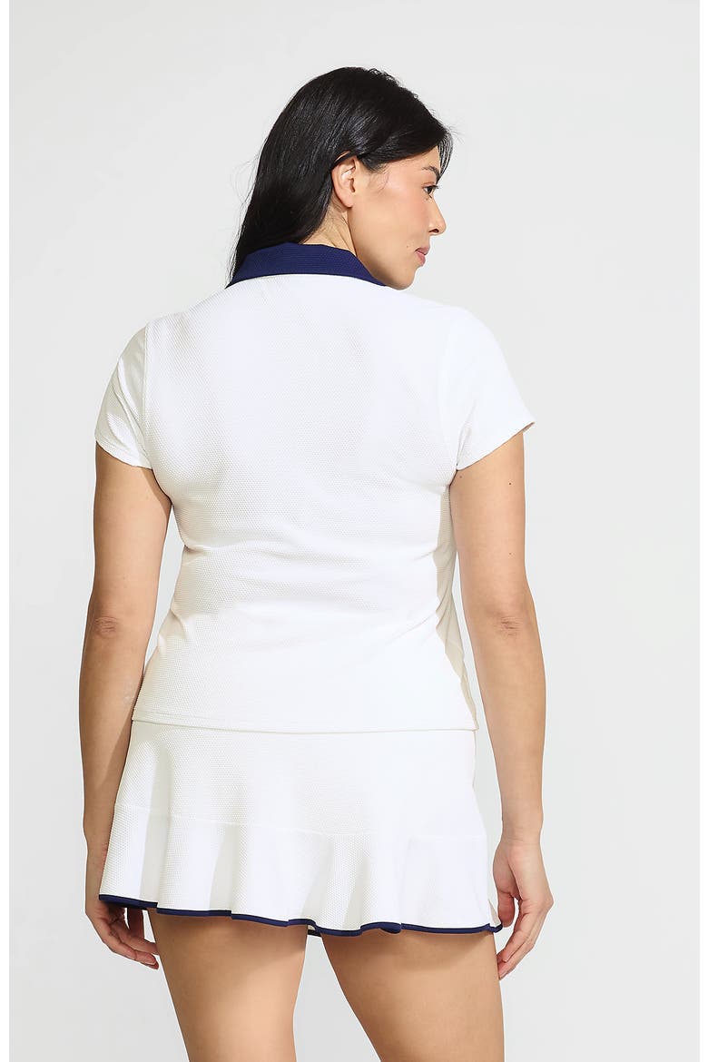 Plus Size Short Sleeve Pique Johnny Collar UPF 50 Rash Guard, Alternate, color, White/Deep Sea Navy