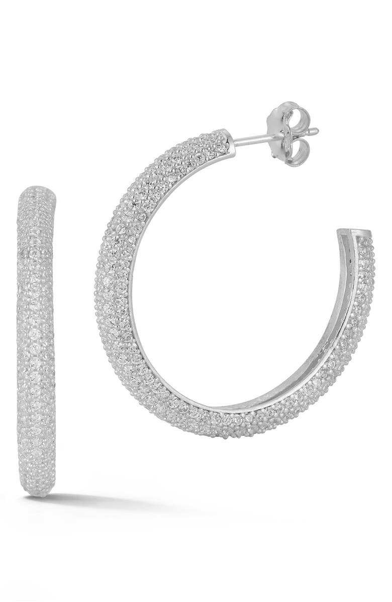 CHLOE AND MADISON Large Pavé Hoop Earrings, Main, color, Silver