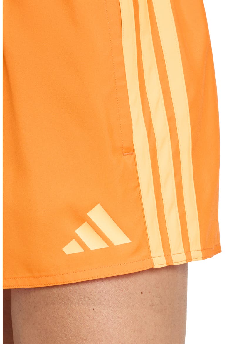 3-Stripes Swim Trunks, Alternate, color, PURE ORANGE/ LUCID TANGERINE