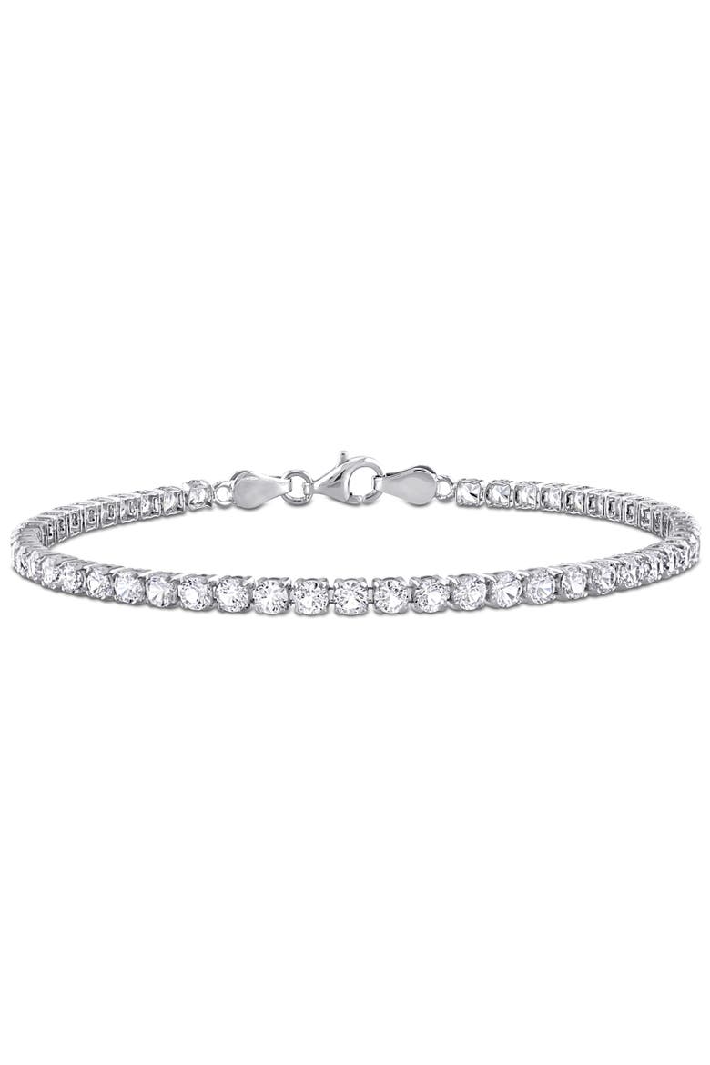 Gemstone Tennis Bracelet Sterling Silver, Main, color, White Sapphire/Sterling Silver