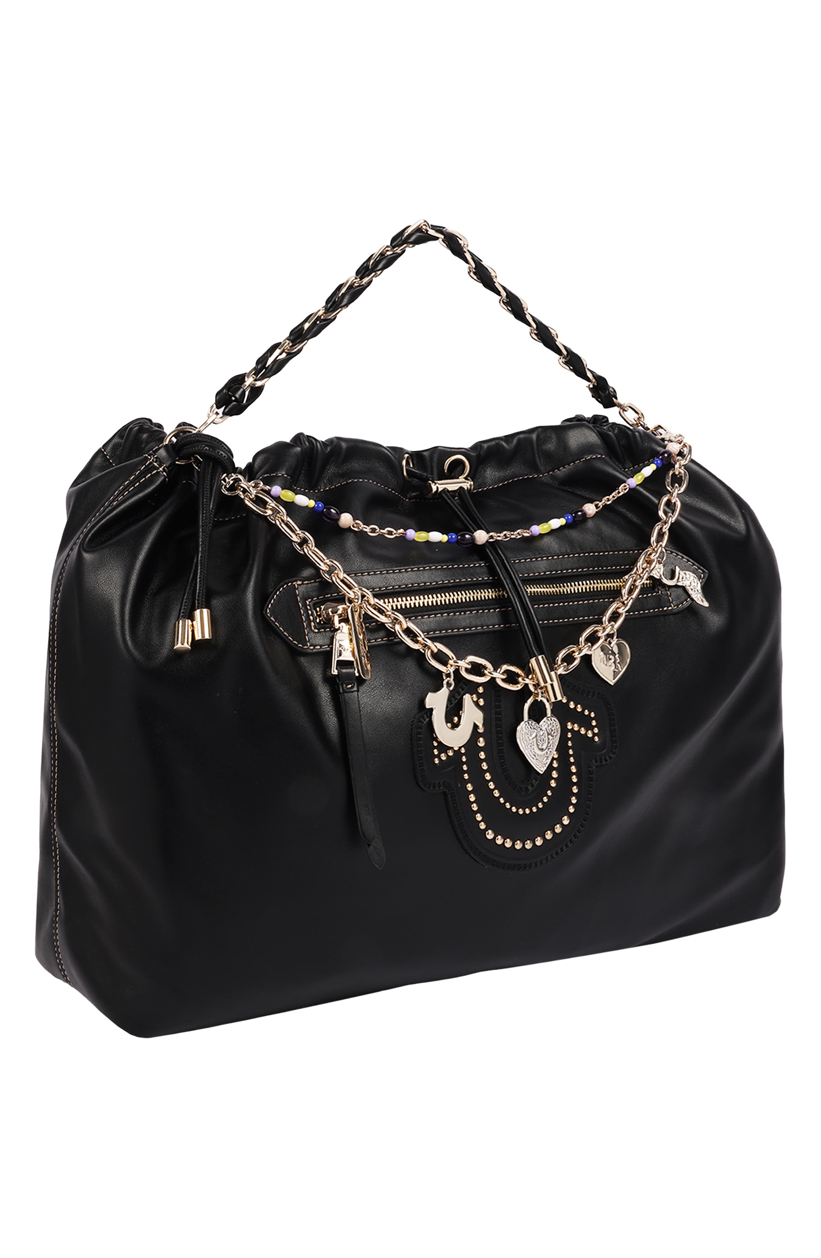 Chain Soft Faux Leather Hobo, Alternate, color, BLACK