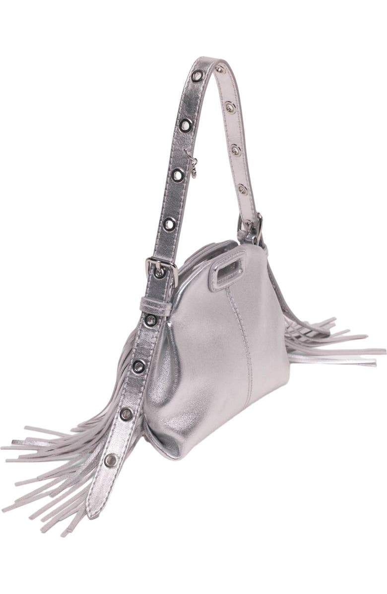 maje Metallic leather Miss M micro bag, Alternate, color, Silver