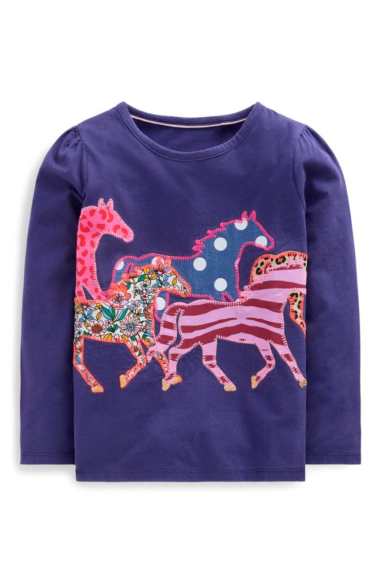Kids' Puff Sleeve Applique T-Shirt, Main, color, COLLEGE NAVY HORSES