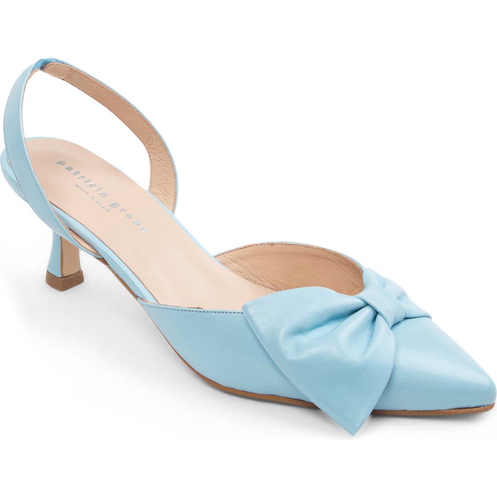 Patricia Green London Bow Pointed Toe Kitten Heel Pump In Sky Blue Leather