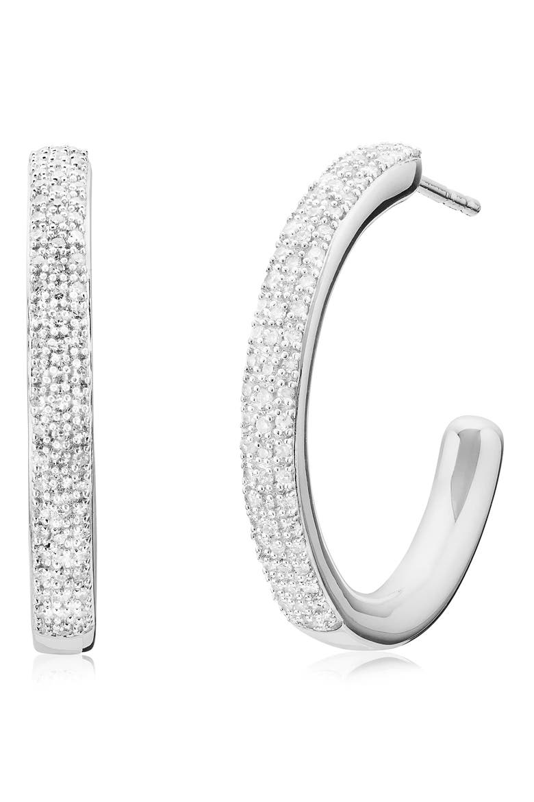 Fiji Large Diamond Hoop Earrings, Main, color, SILVER