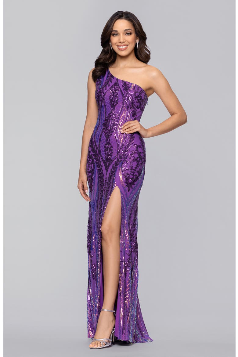 Sequin Tie-Back Gown, Alternate, color, PURPLE MULTI
