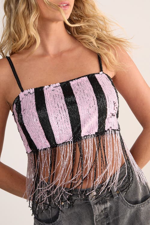 Nasty Gal Stripe Sequin Tassel Crop Top In Pink