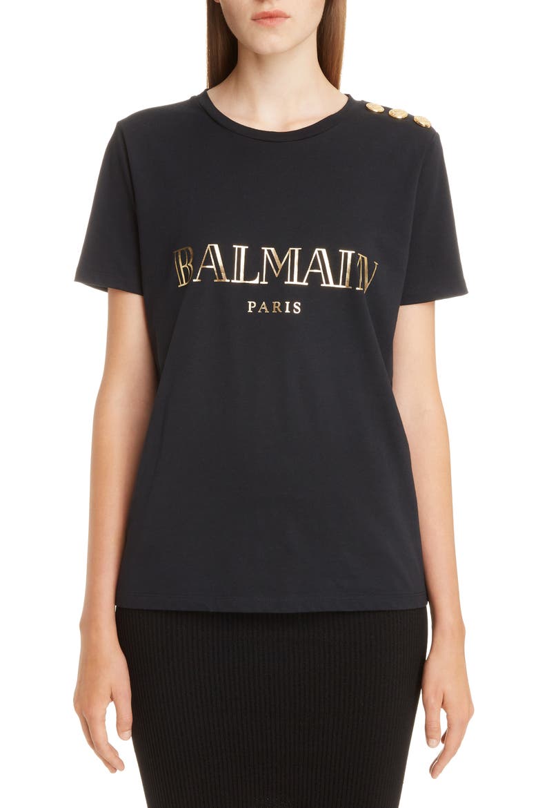 Button Shoulder Logo Tee, Main, color, EAD NOIR/ OR