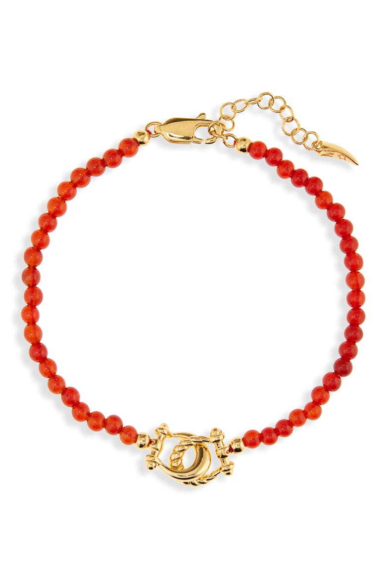 Lunar Year Horseshoe & Red Onyx Bead Bracelet, Main, color, GOLD/RED