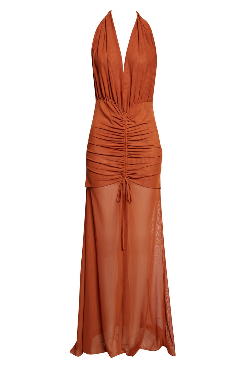 Rust Mesh Halter Dress, Alternate, color, RUST