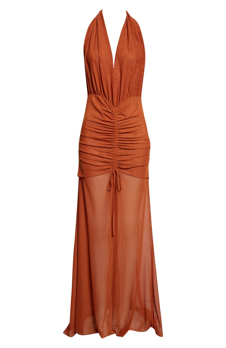 KIM SHUI Rust Mesh Halter Dress, Main, color, Rust