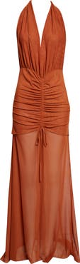 KIM SHUI Rust Mesh Halter Dress