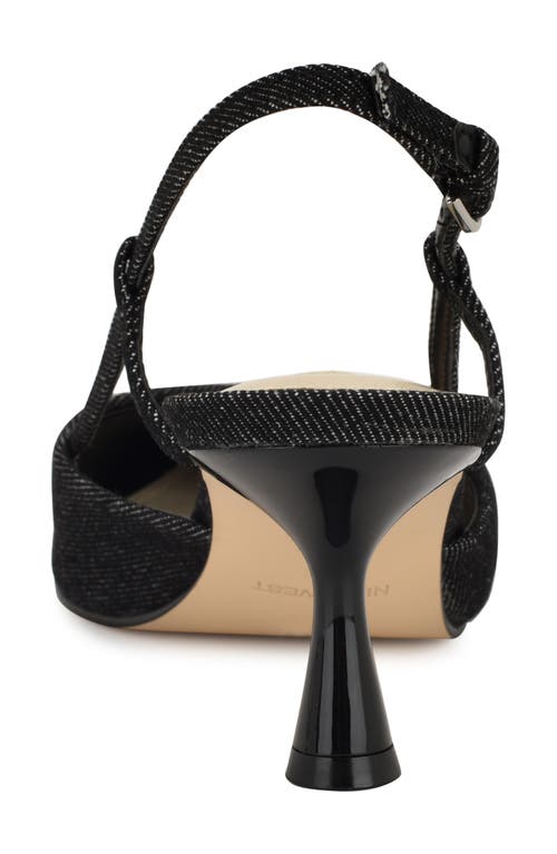 Nine West Rhonda Slingback Pointed Toe Kitten Heel Pump In Black Denim