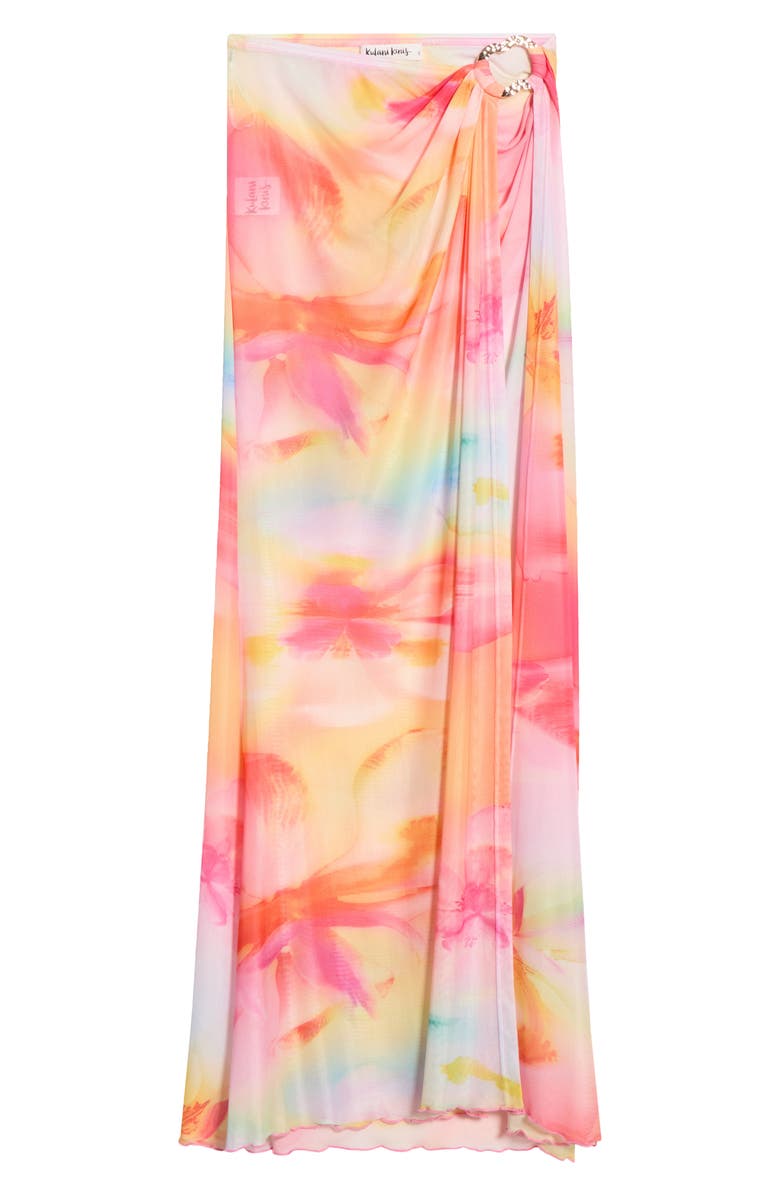 Kulani Kinis Sheer Mesh Cover-Up Maxi Skirt, Alternate, color, Frangipani Swirl