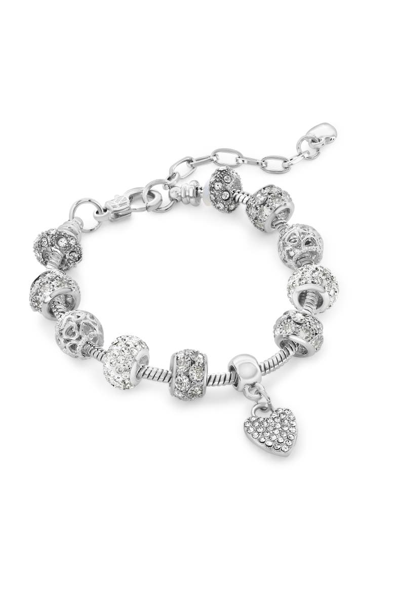 Crystal Hearts Charm Bracelet, Alternate, color, Silver