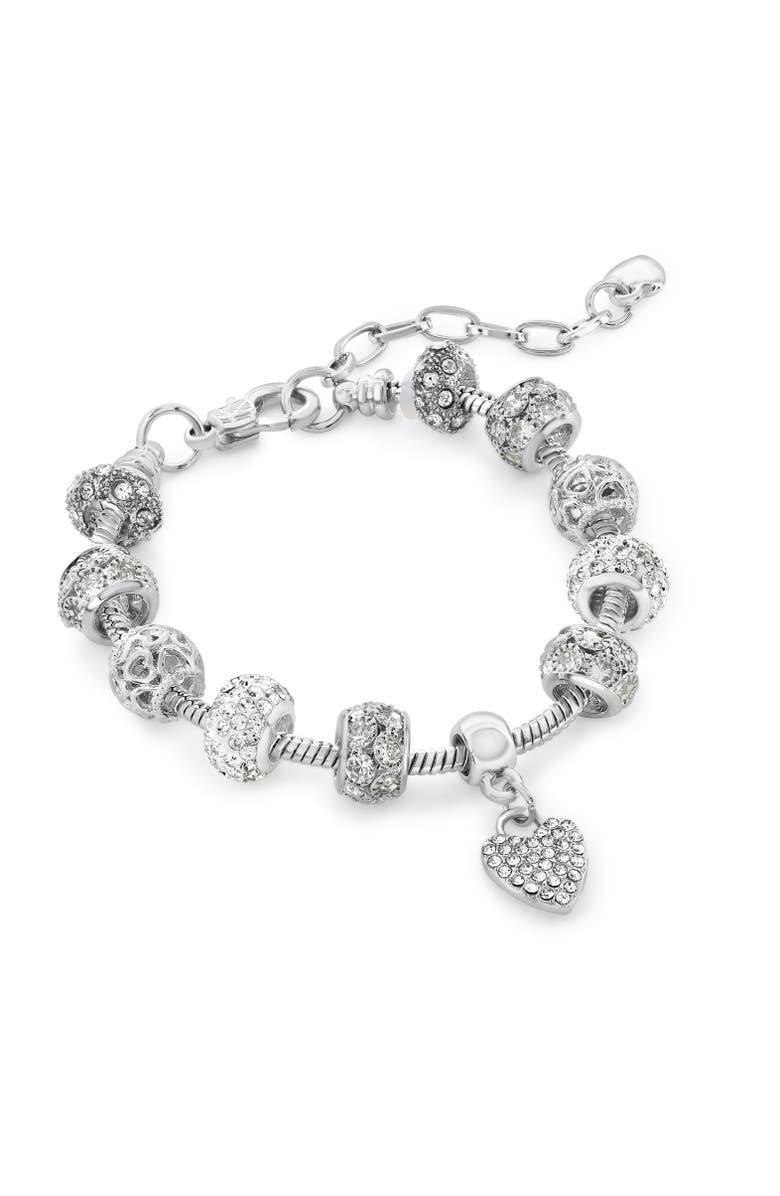 Donatello Gian Crystal Hearts Charm Bracelet, Alternate, color, Silver