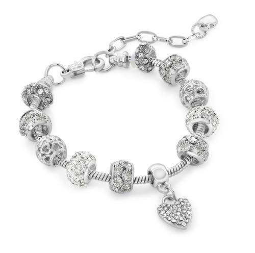 Donatello Gian Crystal Hearts Charm Bracelet In Silver