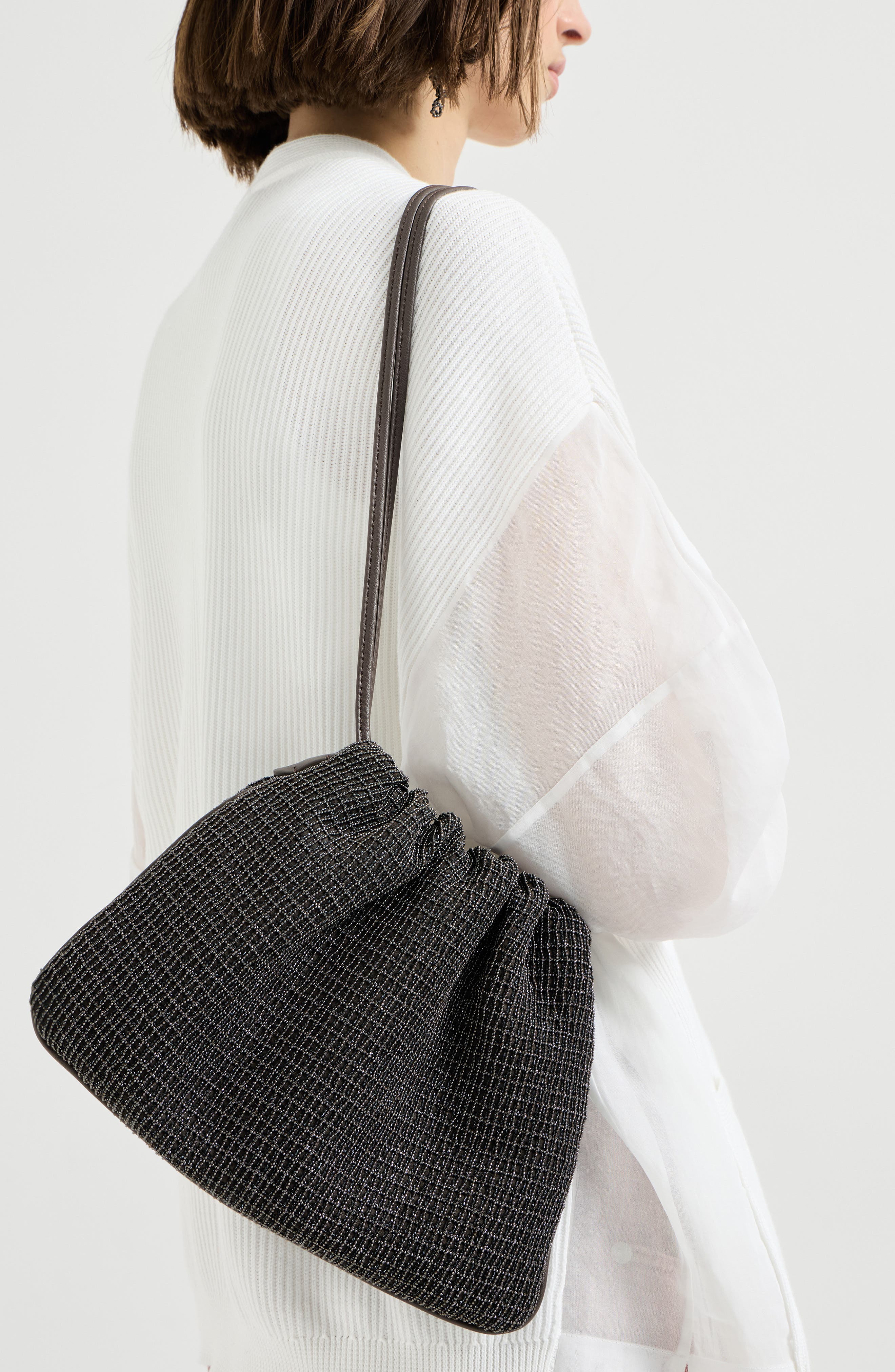 Brunello Cucinelli Riding leather soft pochette, Alternate, color, Black