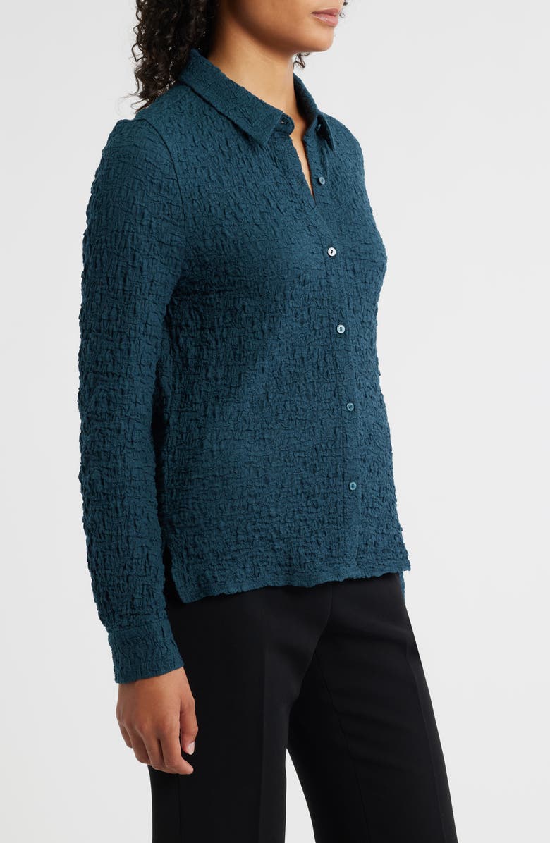 Eileen Fisher Texture Organic Cotton Blend Button-Up Shirt, Alternate, color, Alpine