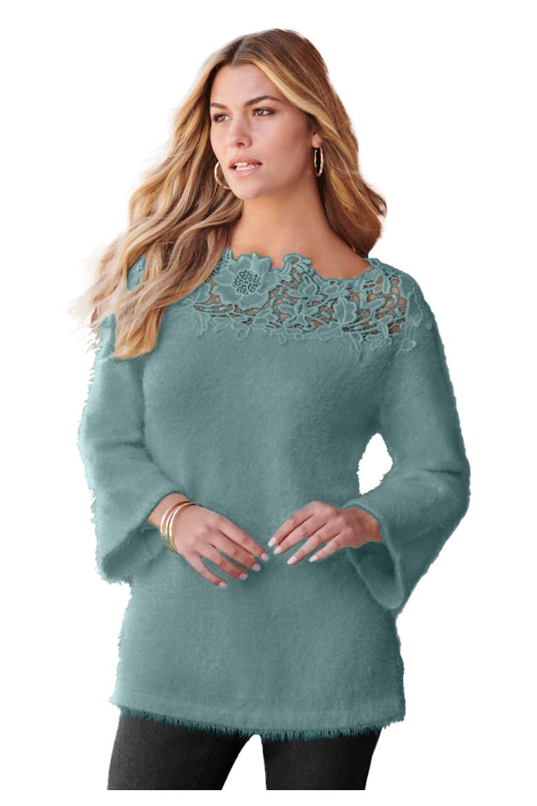 Eyelash Lace Neck Sweater, Main, color, COOL SAGE
